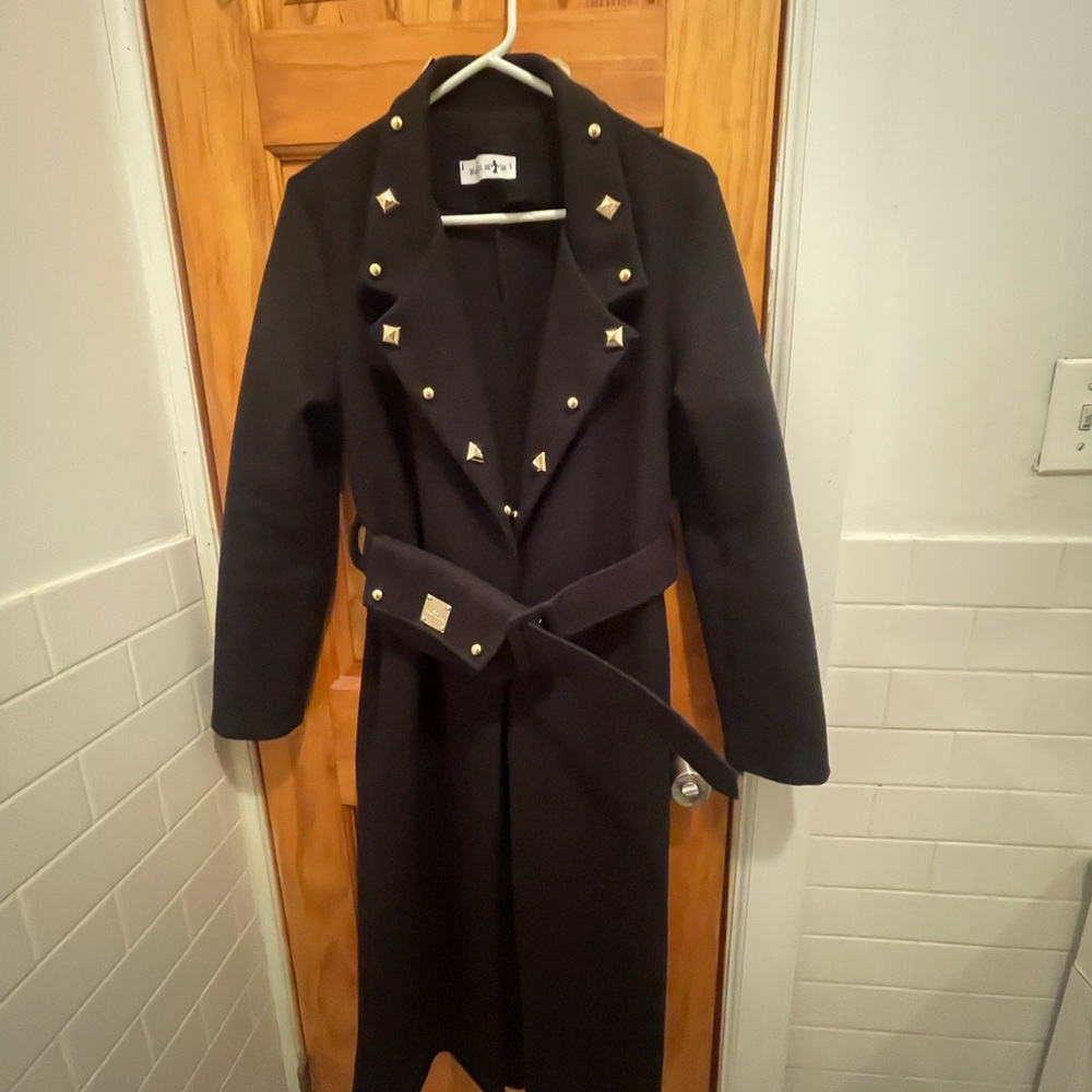 Stylish Black Pea Coat with Gold Accents